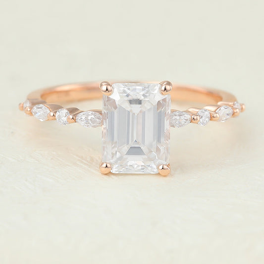 1.6 CT Emerald Pave Moissanite Engagement Ring