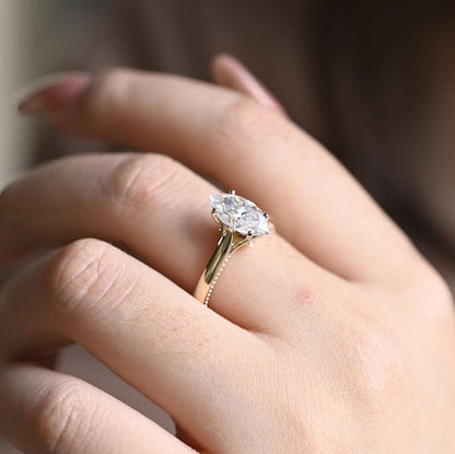 Stunning 1.0 - 2.0 CT Marquise Moissanite Engagement Ring Solitaire Style 8