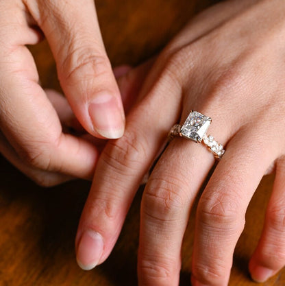 Stunning 1.0 - 2.0 CT Radiant Moissanite Engagement Ring with Pave & Hidden Halo Design 6