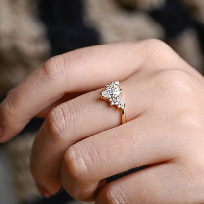 Stunning 1.0 - 2.0 CT Marquise Moissanite Engagement Ring with Cluster Design 5