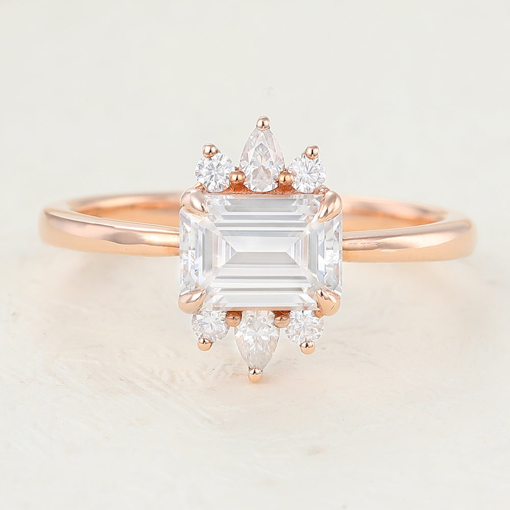 0.92 CT Emerald Cluster Lab-Grown Diamond Engagement Ring