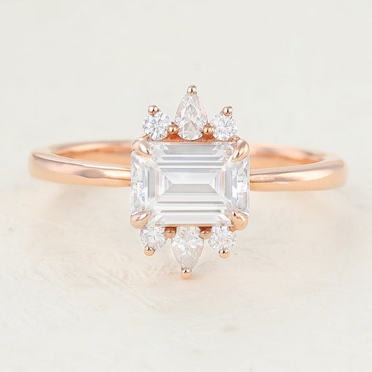 0.92 CT Emerald Cluster Lab-Grown Diamond Engagement Ring