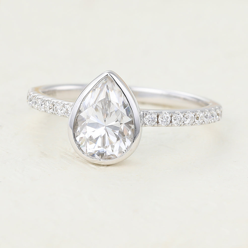 1 CT Pear Pave & Bezel Moissanite Engagement Ring