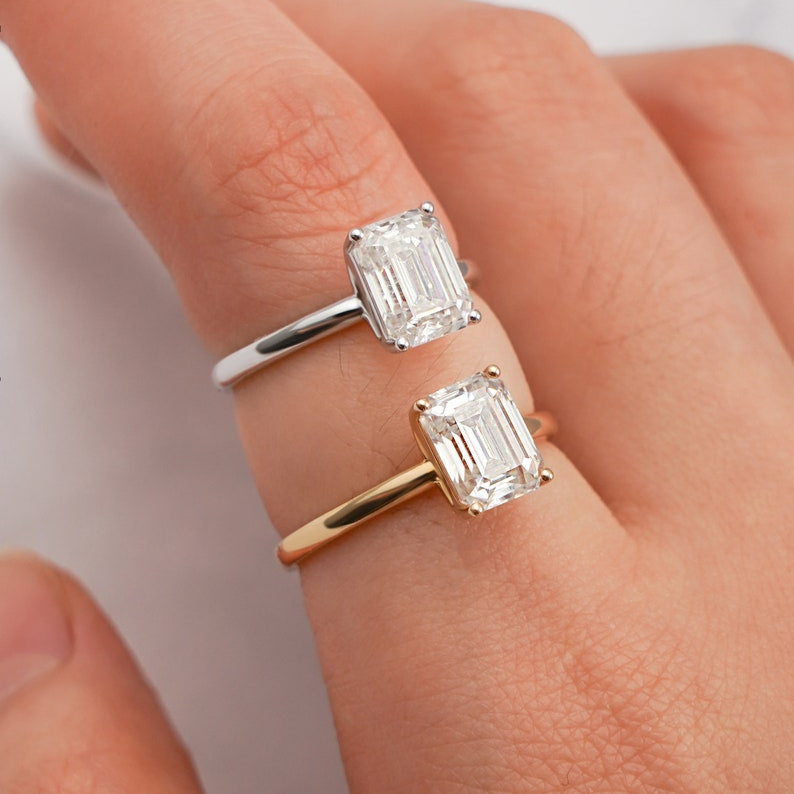 Stunning 1.0 - 2.0 CT Emerald Moissanite Engagement Ring with Solitaire Design 7
