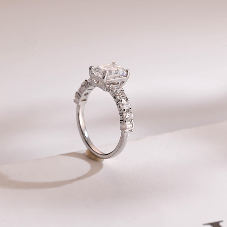 Stunning 1.0 - 2.0 CT Emerald Moissanite Engagement Ring with Pave Design 5