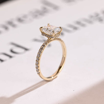 Stunning 1.0 - 2.0 CT Radiant Moissanite Engagement Ring with Pave & Hidden Halo Design 9