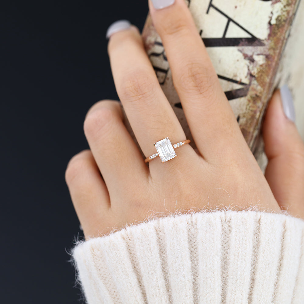 1.6 CT Emerald Pave Lab-Grown Diamond Engagement Ring