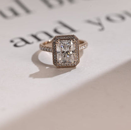 Stunning 1.0 - 2.0 CT Radiant Moissanite Engagement Ring with Pave & Halo Design 1