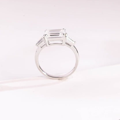 Stunning 1.0 - 2.0 CT Emerald Moissanite Engagement Ring with Three Stone Design 6