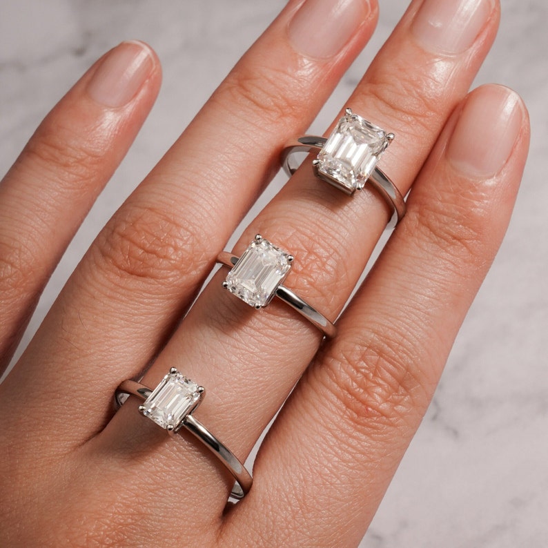 Stunning 1.0 - 2.0 CT Emerald Moissanite Engagement Ring with Solitaire Design 9