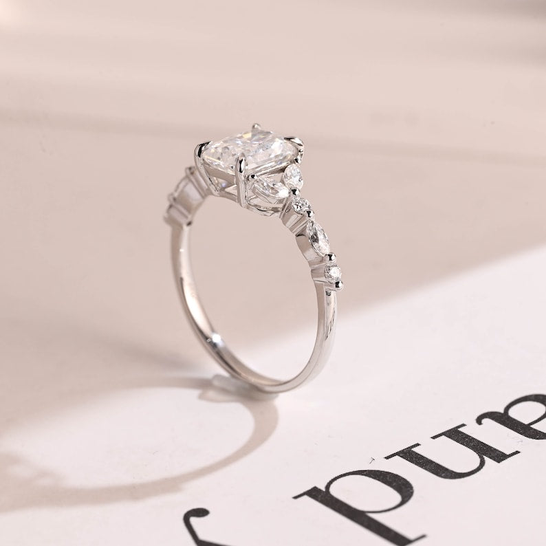 Stunning 1.0 - 2.0 CT Radiant Moissanite Engagement Ring with Double Shank & Pave Design 7