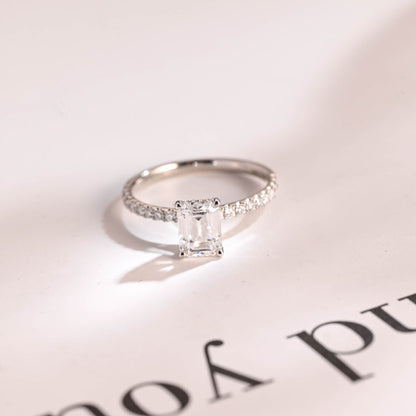 Stunning 1.0 - 2.0 CT Emerald Moissanite Engagement Ring With Hidden Halo Design 1