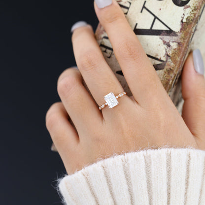 1.6 CT Emerald Milgrain Pave Lab-Grown Diamond Engagement Ring