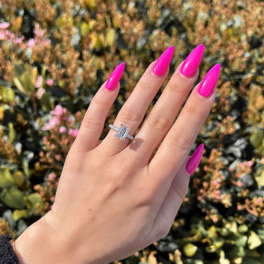 Stunning 1.73 CT Emerald Moissanite Engagement Ring with Hidden Halo & Pave Design 1